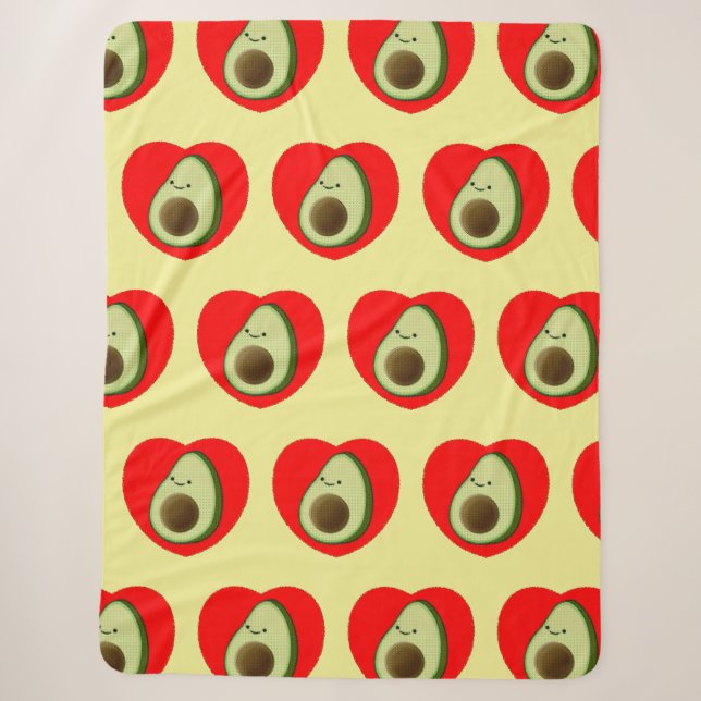 Niedlicher Avocado-Cartoon in Rotem Herzen Sherpadecke (Vorderseite)