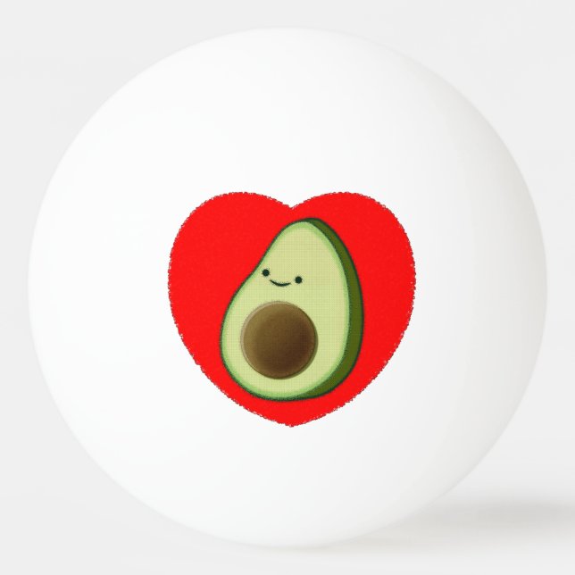 Niedlicher Avocado-Cartoon in Rotem Herzen Tischtennisball (Vorderseite)
