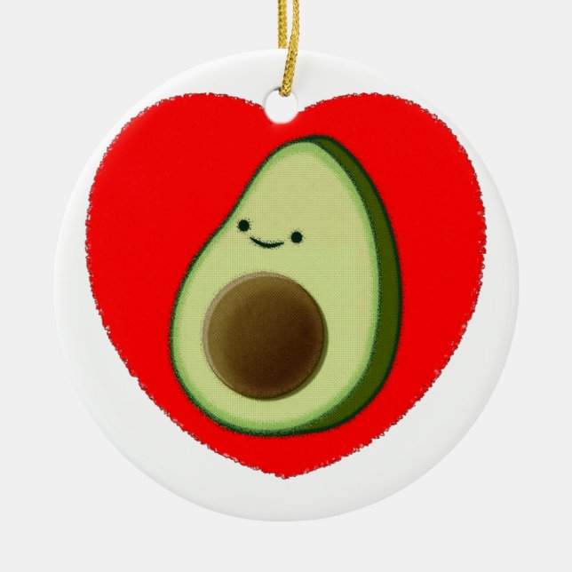Niedlicher Avocado im Roten Herzen Keramikornament (Vorne)