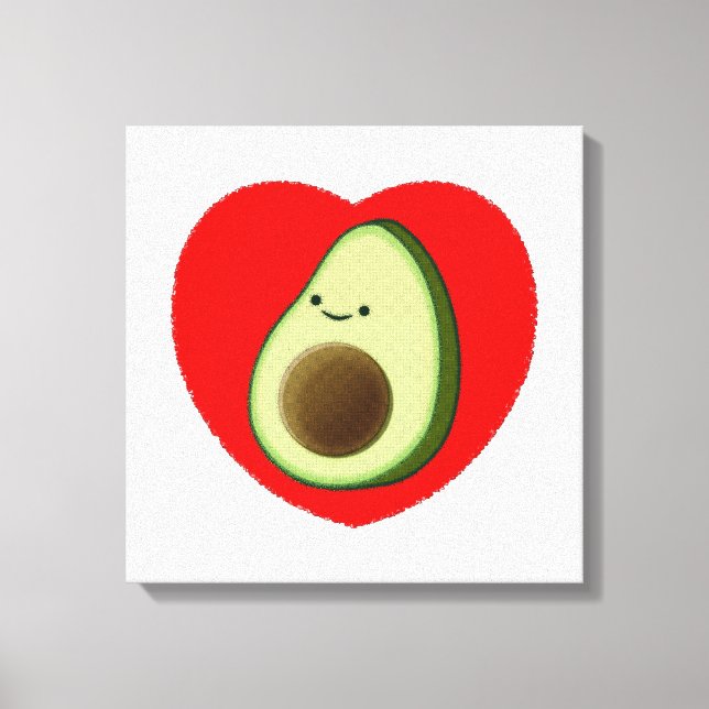 Niedlicher Avocado im Roten Herzen Leinwanddruck (Vorderseite)