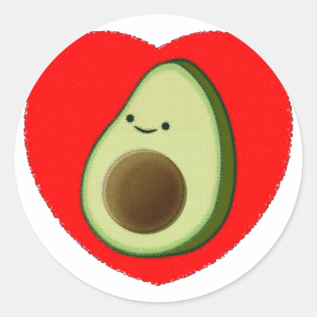 Niedlicher Avocado im Roten Herzen Runder Aufkleber (Vorderseite)