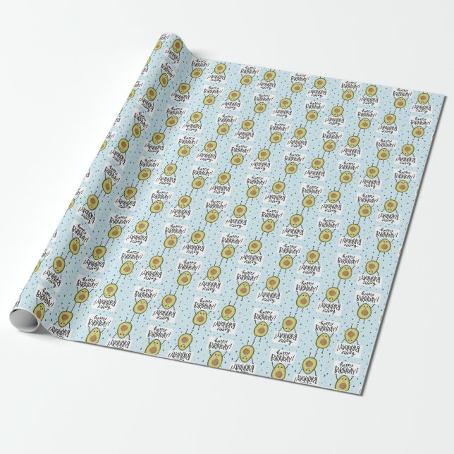 Niedlicher Avocado mit glücklichem Geburtszeichen Geschenkpapier (Ungerollt)
