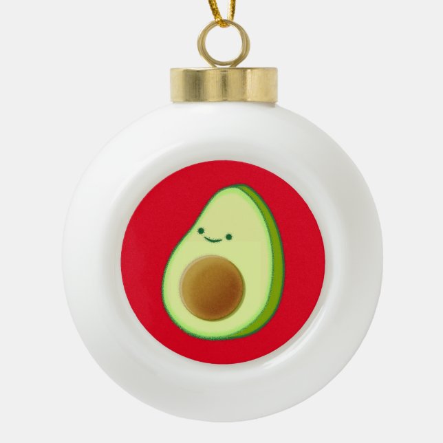 Niedlicher Avocado Zeichne Rot Keramik Kugel-Ornament (Vorderseite)