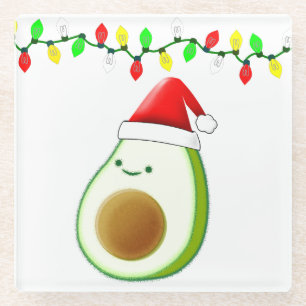 Niedlicher Avocado Zeichne Weihnachtsmannmütze Wei Glasuntersetzer