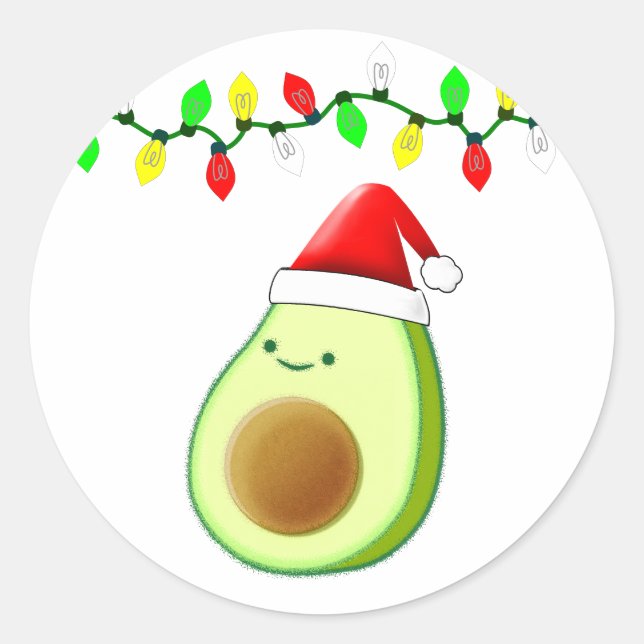 Niedlicher Avocado Zeichne Weihnachtsmannmütze Wei Runder Aufkleber (Vorderseite)