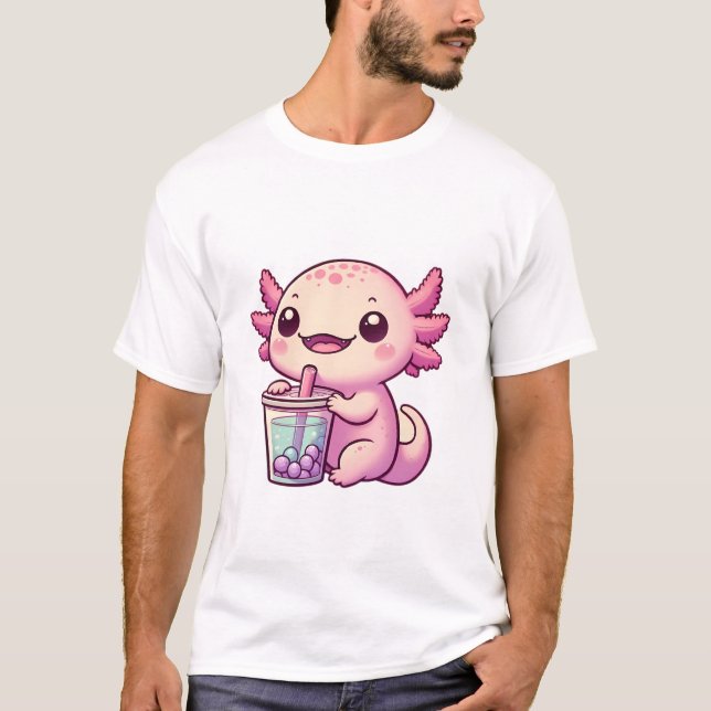 Niedlicher Axolotl Drink Boba Tea T-Shirt (Vorderseite)