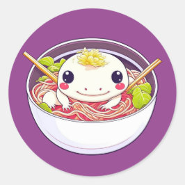 Niedlicher Axolotl in der Schüssel Ramen Soup Runder Aufkleber