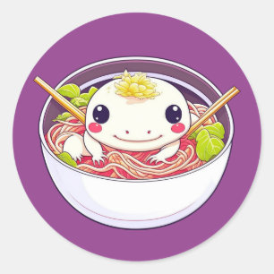 Niedlicher Axolotl in der Schüssel Ramen Soup Runder Aufkleber