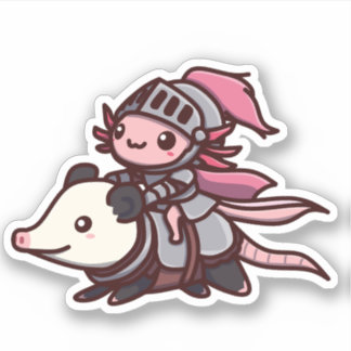 Niedlicher Axolotl & Opossum Knight Aufkleber