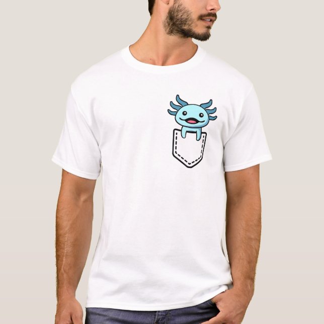 Niedlicher Axolotl Pocket Blue Salamander Plush Am T-Shirt (Vorderseite)