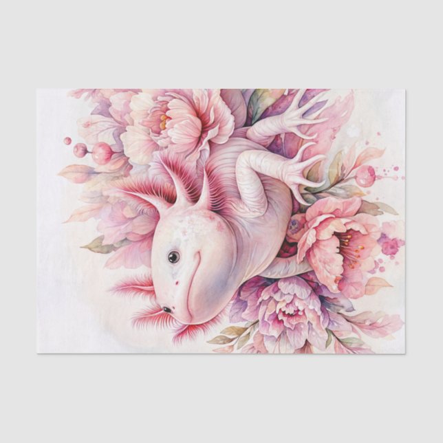 Niedlicher Axolotl Rosa Blumenstrauß Seidenpapier (Vorderseite)