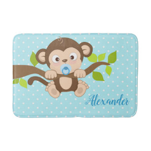 Niedlicher Baby-Affe-blaue Polka-Punkte Badematte