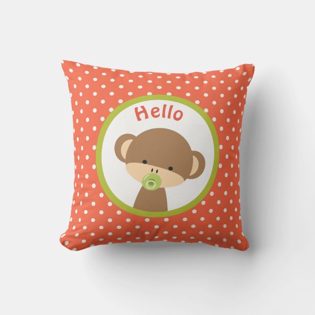 Niedlicher Baby-Affe mit Schnuller auf Polka Dots Kissen (Vorderseite)