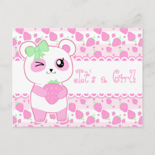 Niedlicher Baby-Ankündigung Rosa Kawaii Panda Bär Ankündigungspostkarte