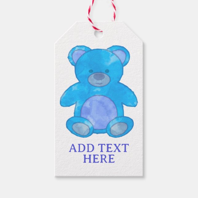 Niedlicher Baby-Bär in blau-individuellem Text Geschenkanhänger (Vorderseite)