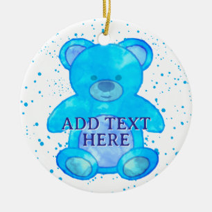 Niedlicher Baby-Bär in blau-individuellem Text Keramik Ornament