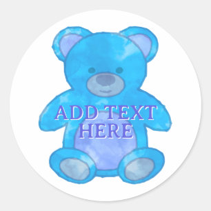 Niedlicher Baby-Bär in blau-individuellem Text Runder Aufkleber