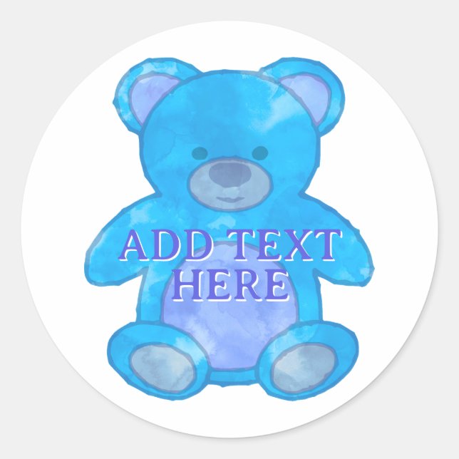 Niedlicher Baby-Bär in blau-individuellem Text Runder Aufkleber (Vorderseite)