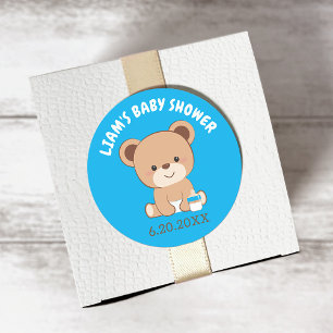 Niedlicher Baby-Bear-Aufkleber (blauer Hintergrund Runder Aufkleber