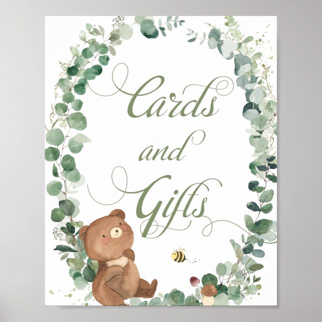 Niedlicher Baby Bear Eukalyptus Grüne Karten und G Poster (Vorne)