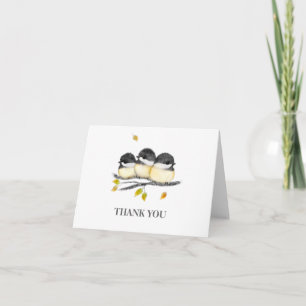 Niedlicher Baby Bird 3 Chickadee auf Baumzweig Dankeskarte