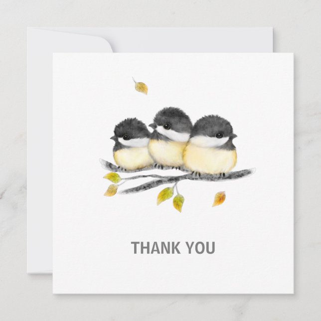 Niedlicher Baby Bird 3 Chickadee auf Baumzweig Dankeskarte (Vorderseite)