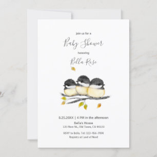 Niedlicher Baby Bird 3 Chickadee auf Baumzweig Einladung