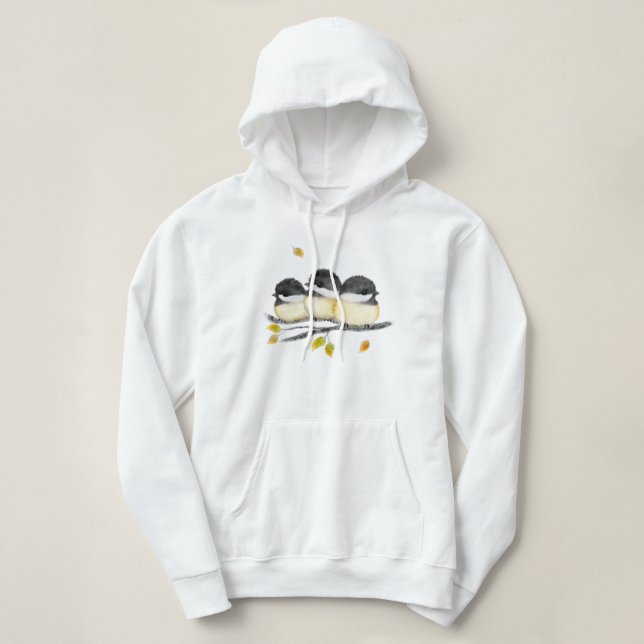 Niedlicher Baby Bird 3 Chickadee auf Baumzweig Hoodie (Design vorne)