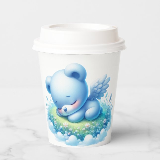 NIEDLICHER BABY-BLAUE-BLAUE-SCHLAF AUF GRASS PAPPBECHER (Vorderseite)