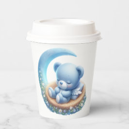 NIEDLICHER BABY-BLAUE-TEDDY-Bär AUF DEM Mond Pappbecher