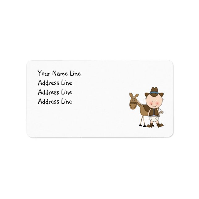 Niedlicher Baby Boy & Horse Pony Custom Western Adressaufkleber (Vorne)