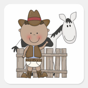 Niedlicher Baby Boy & Horse Pony Custom Western Quadratischer Aufkleber