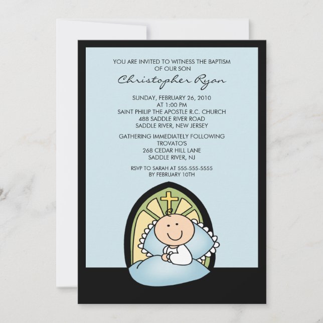 Niedlicher Baby Boy Taufe Christening Einladung (Vorderseite)