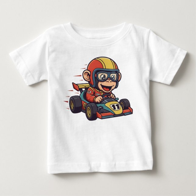 Niedlicher Baby Chimp Race Car Driver Baby T-shirt (Vorderseite)