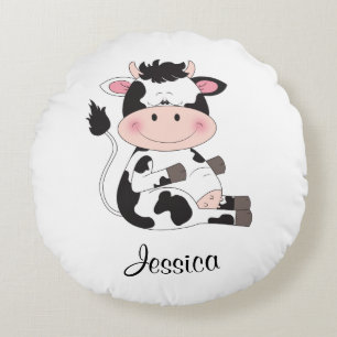 Niedlicher Baby Cow Cartoon Rundes Kissen