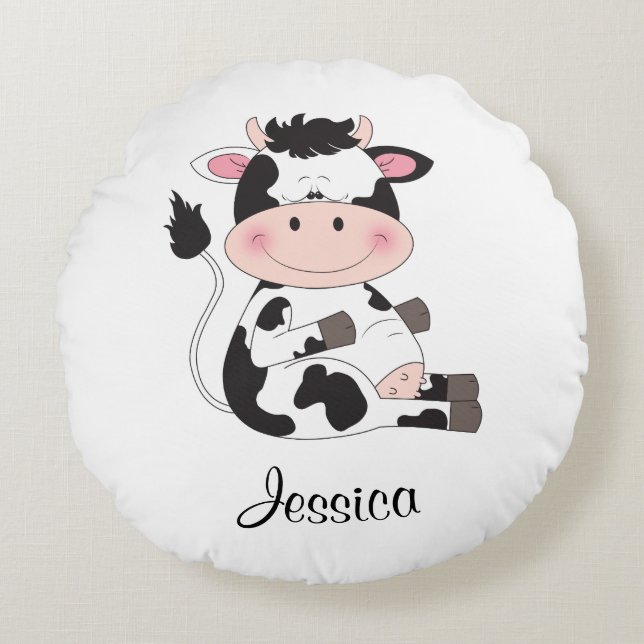 Niedlicher Baby Cow Cartoon Rundes Kissen (Vorderseite)
