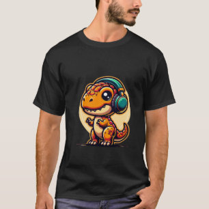 Niedlicher Baby-Dinosaurier mit Kopfhörer T-Shirt
