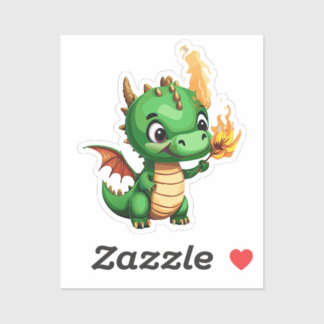 Niedlicher Baby Dragon mit Tourch He Lite Aufkleber (Blatt)