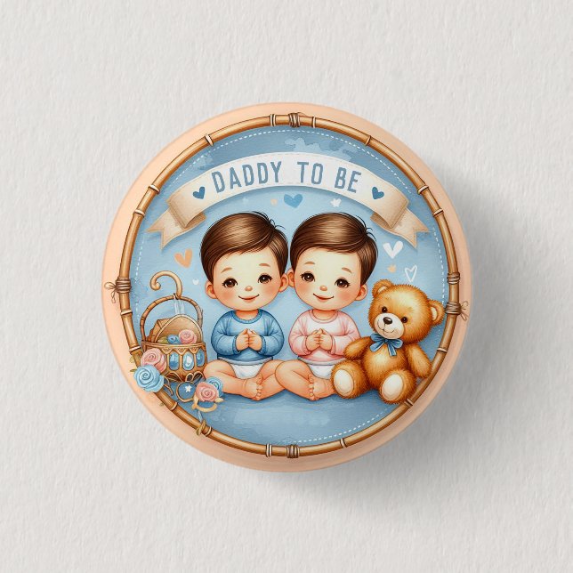 Niedlicher Baby-Duschtier von Twin Boys Button (Vorderseite)