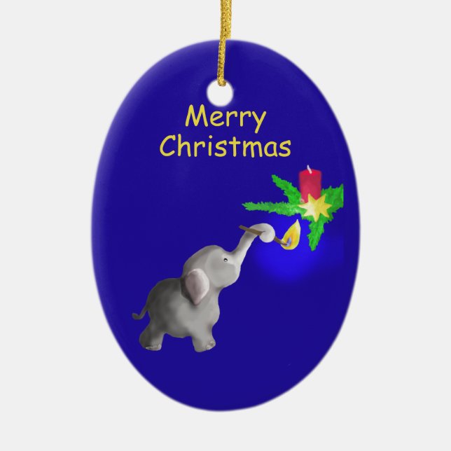 Niedlicher Baby-Elefant beleuchtet ein Keramik Ornament (Vorne)