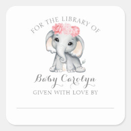 Niedlicher Baby-Elefant für die Bibliothek des Buc Quadratischer Aufkleber