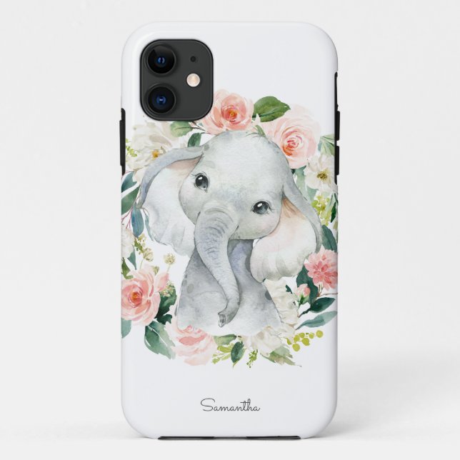 Niedlicher Baby Elefant im Blumenkranz Case-Mate iPhone Hülle (Rückseite)