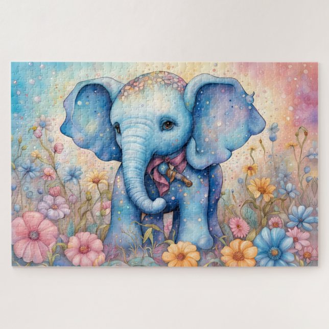 Niedlicher Baby Elefant in einem Pastel Daisy Gard (Horizontal)