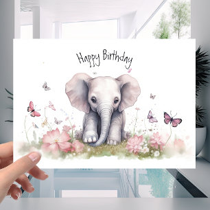 Niedlicher Baby Elefant in farbenfrohen Blume Gebu Karte