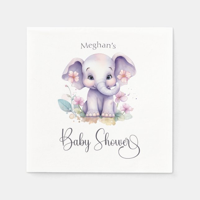Niedlicher Baby Elefant mit Blume Babydusche Serviette (Vorderseite)