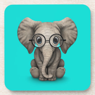 Niedlicher Baby-Elefant mit den Lesegläsern blau Getränkeuntersetzer