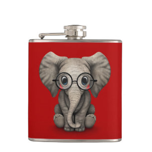 Niedlicher Baby-Elefant mit den Lesegläsern rot Flachmann