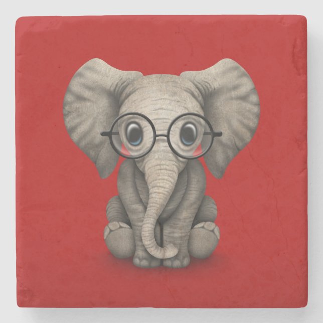 Niedlicher Baby-Elefant mit den Lesegläsern rot Steinuntersetzer (Vorderseite)