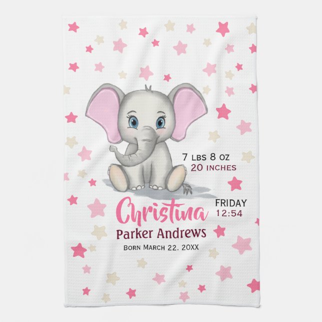 Niedlicher Baby Elefant mit rosa Ohren Mädchen Geb Geschirrtuch (Vertikal)