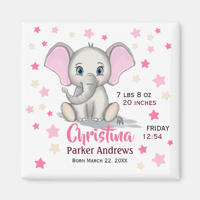 Niedlicher Baby Elefant mit rosa Ohren Mädchen Geb Magnet (Vorne)